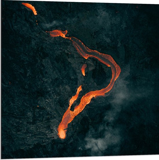 Dibond - Bovenaanzicht van Lava in Cirkelvorm - 80x80 cm Foto op Aluminium (Met Ophangsysteem)