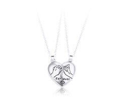 Bixorp Friends BFF Ketting voor 2 Hartje met Pinky Promise Magnetisch - Zilverkleurig - Best Friends Ketting Vriendschap Cadeau voor Twee