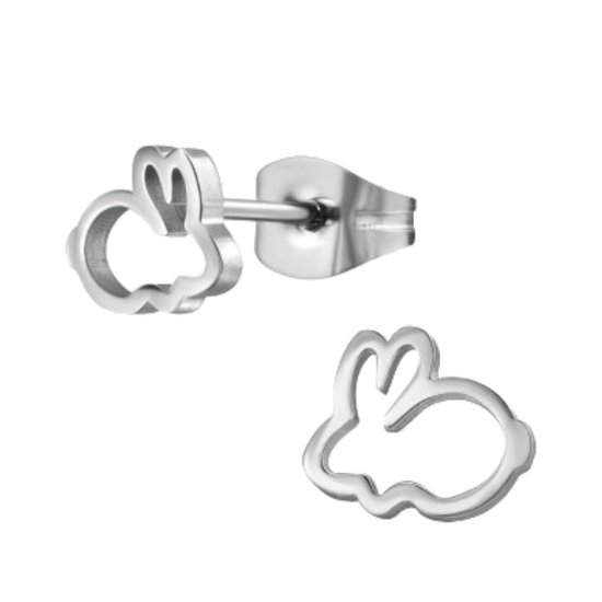 Oorstekers - oorbellen - Konijn - rabbit - chirurgisch rvs - zilverkleurig - 6 mm