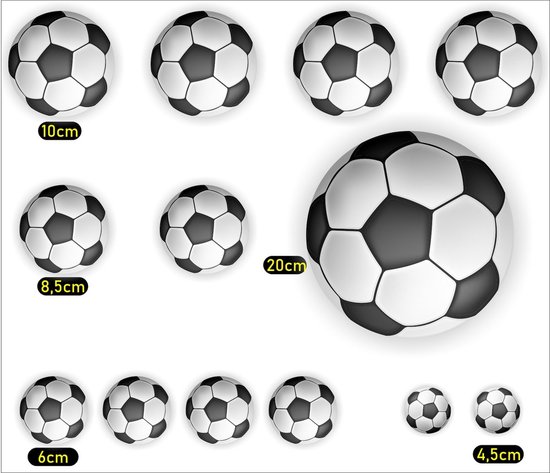 Voetbal decoratie sticker set van 13 ballen.