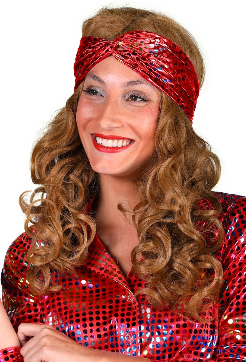 Haarband Disco - Hoofdband - Hippie - Rood - One Size - Een Stuk