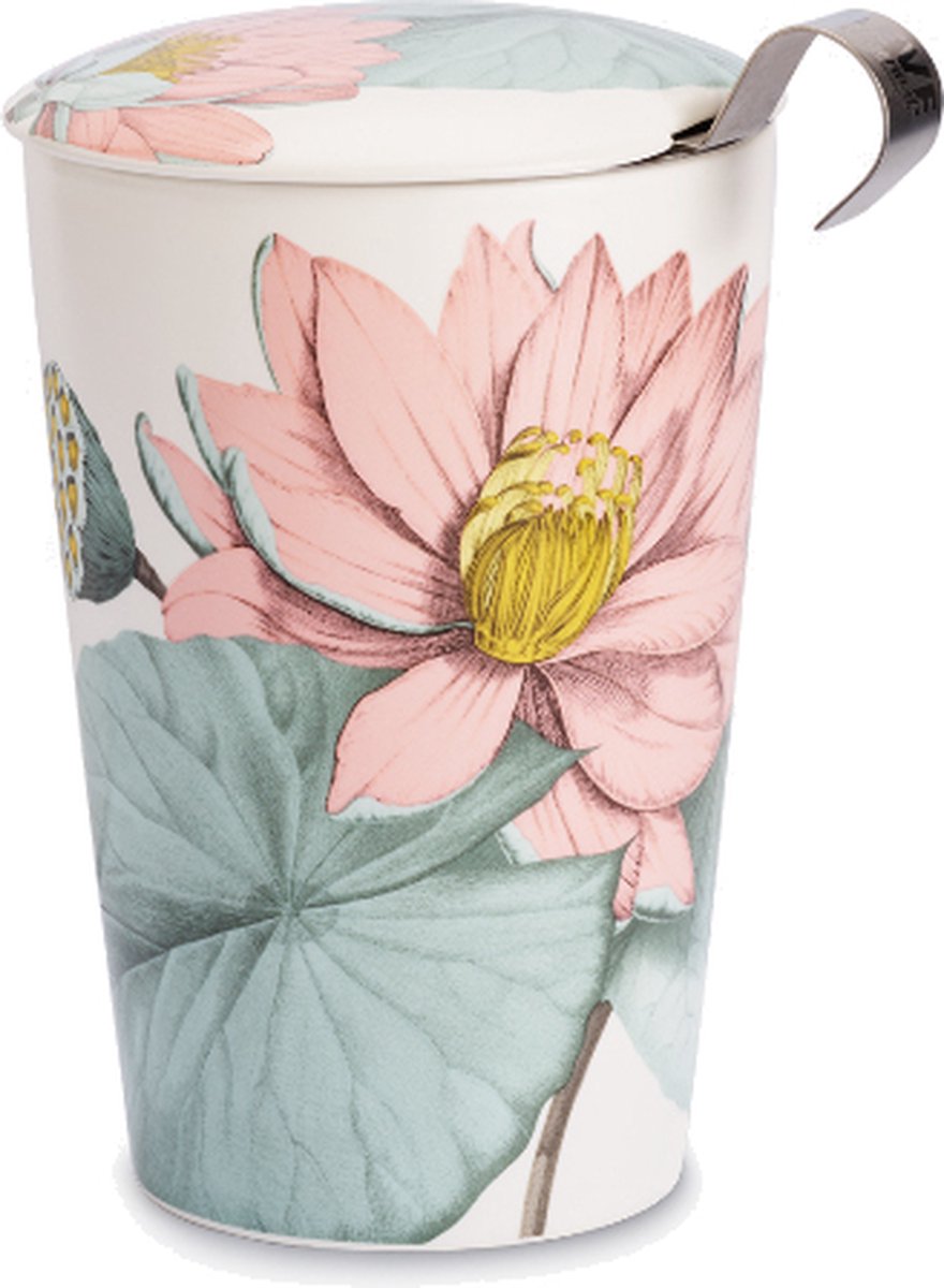 Eigenart - TeaEve Padma - theebeker - theezeefje - theeset - porselein - dubbelwandig - bloemen - roze + tea for one set