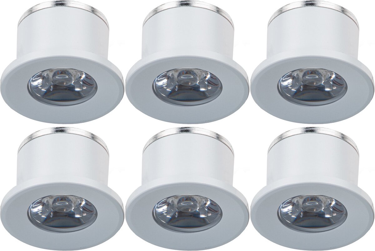LED Veranda Spot Verlichting 6 Pack - Velvalux - 1W - Warm Wit 3000K - Inbouw - Rond - Mat Wit - Aluminium - Ø31mm