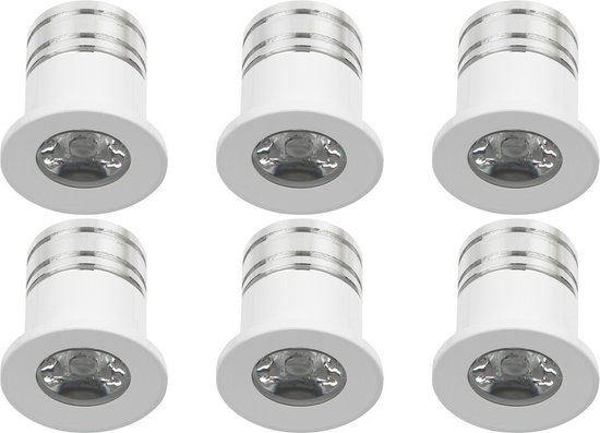Siècle des Lumières LED Veranda Spot 6 Pack - 3W - Wit Chaud 3000K - Encastré - Dimmable - Rond - Wit Mat - Aluminium - Ø31mm