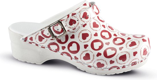 Sanita klompen klompen - Flex - Working Heroes met riempje - model 38 - rood-wit - Maat: 39