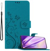Cadorabo Hoesje geschikt voor Samsung Galaxy S20 PLUS in BLOEMEN BLAUW - Beschermhoes in bloemmotief met magnetische sluiting, standfunctie en kaartsleuven Book Case Cover Etui