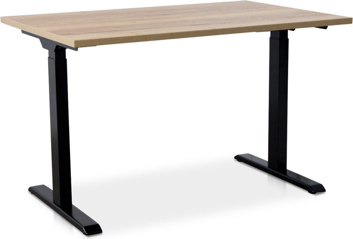 Zit-sta bureau snelslinger verstelbaar - MRC FAST FLEX | 140 x 80 cm | frame zwart - blad robuust eiken