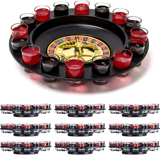 Afbeelding van het spel Relaxdays 10x drankspel roulette - partyspel - shotglaasjes - alcohol roulette - draairad