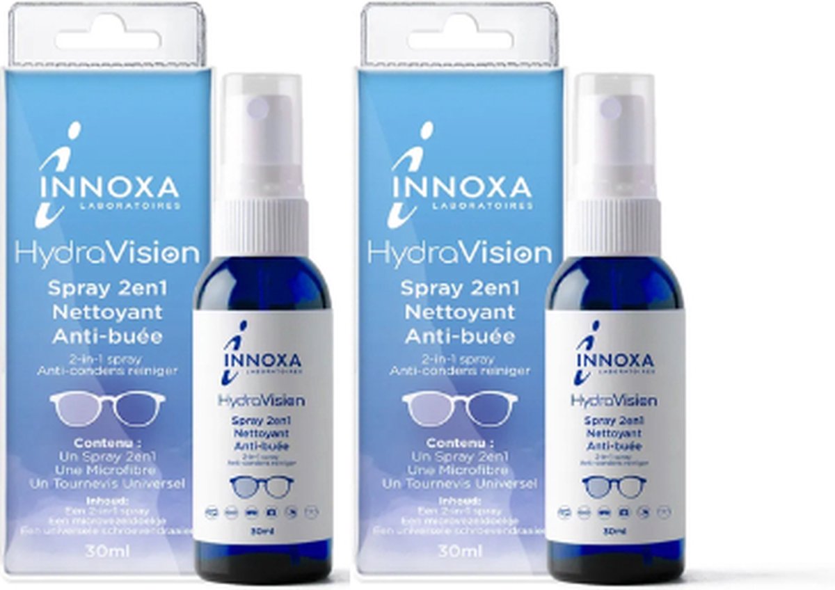 Innoxa 2 x Anti-Fog Reinigingsset – 2-in-1 Brilspray + Microfiber & universele schroevendraaier – 30 ML