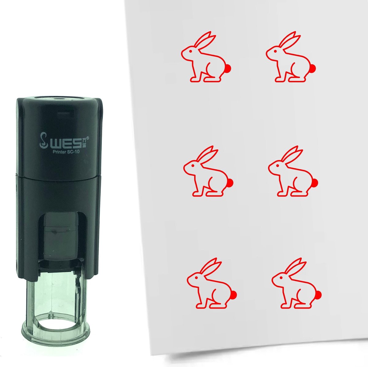 CombiCraft Stempel Paashaas 10mm rond - rode inkt