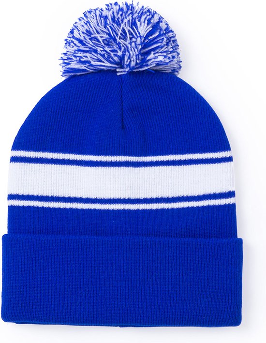 Muts met pompon - Beanie - Winter - Wintersport - Heren - Dames - Acryl - blauw - One-size