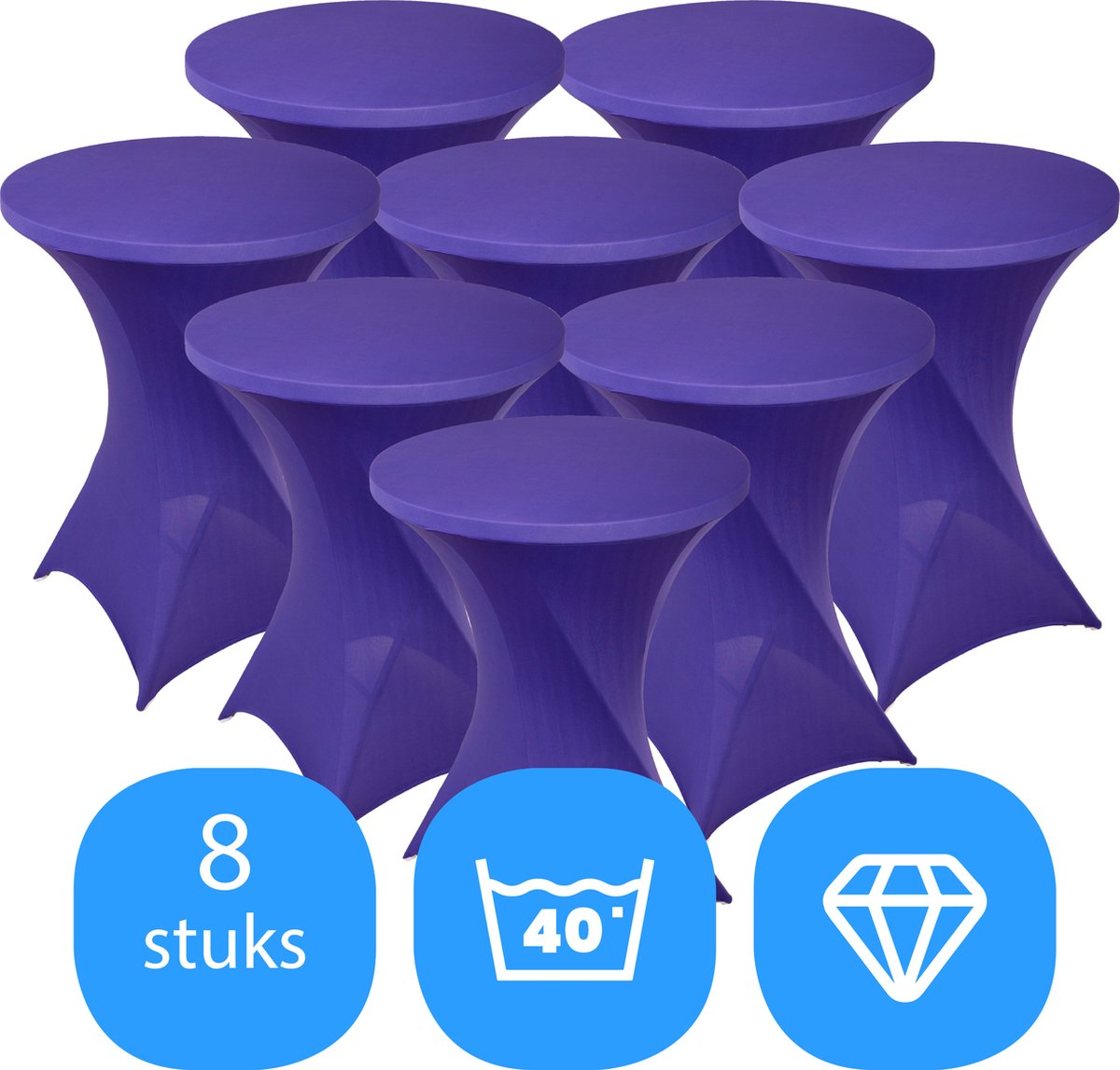 Statafelrok Paars x 8 – ∅80-85 x 110 cm – Statafelhoes Stretch 8 Stuks – Tafelhoezen voor Statafel – Geschikt voor Horeca Evenementen | Sta Tafel Hoes | Staantafelhoes | Trouwerij
