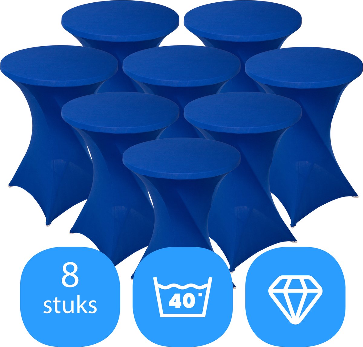 Statafelrok Blauw x 8 – ∅80-85 x 110 cm – Stretch 8 stuks – Tafelrok voor Statafel – Geschikt voor Horeca Evenementen | Sta Tafel Hoes | Staantafelhoes | Cocktailparty | Trouwerij