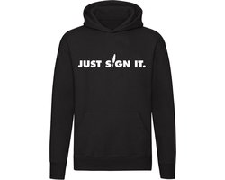 Just sign it | notaris | jurist | ambtenaar | contract | tekenen | ondertekenen | handtekening | pen | Unisex | Trui | Sweater | Hoodie | Capuchon | Zwart