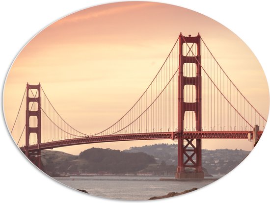 PVC Schuimplaat Ovaal - Rode Brug - San Francisco - 108x81 cm Foto op Ovaal (Met Ophangsysteem)