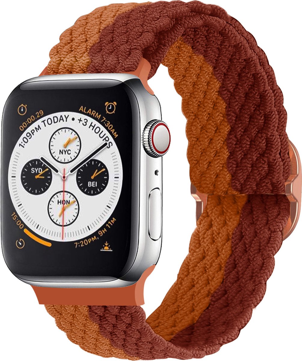 Strap-it Gevlochten / Geweven bandje - Geschikt voor Apple WatchSeries 1/2/3/4/5/6/7/8/9/10/11/SE/SE2/SE3/Ultra (2) - Bruin mix - Braided verstelbaar iWatch bandje maat: 44mm / 45mm / 46mm / 49mm