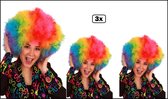 3x Afro pruik regenboog - Rainbow carnaval thema feest party optocht fun