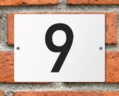 Huisnummerbord wit - Nummer 9 - standaard - 16 x 12 cm - schroeven - naambord - nummerbord - voordeur