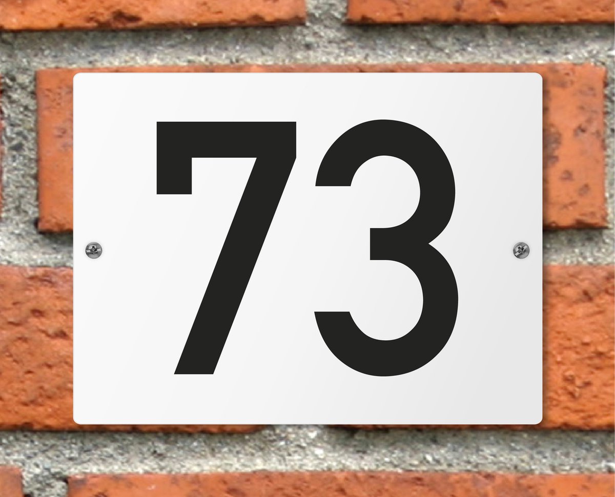 Huisnummerbord wit - Nummer 73 - standaard - 16 x 12 cm - schroeven - naambord - nummerbord - voordeur