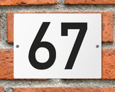 Huisnummerbord wit - Nummer 67 - standaard - 16 x 12 cm - schroeven - naambord - nummerbord - voordeur