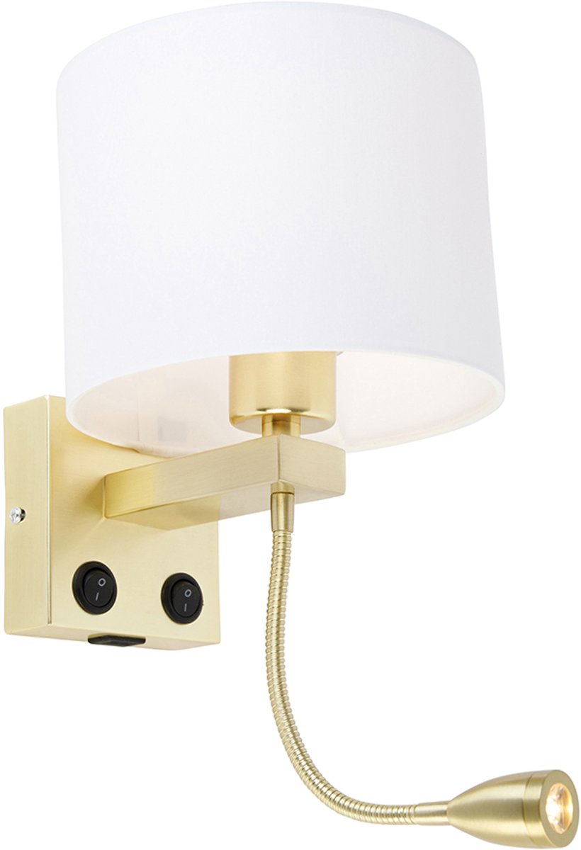 Qazqa moderne wandlamp - Brescia Combi - wit goud, rond, max. 60W, geschikt voor led, 2-lichts, 42cm, ideaal als hal, keuken, woonkamer en slaapkamer
