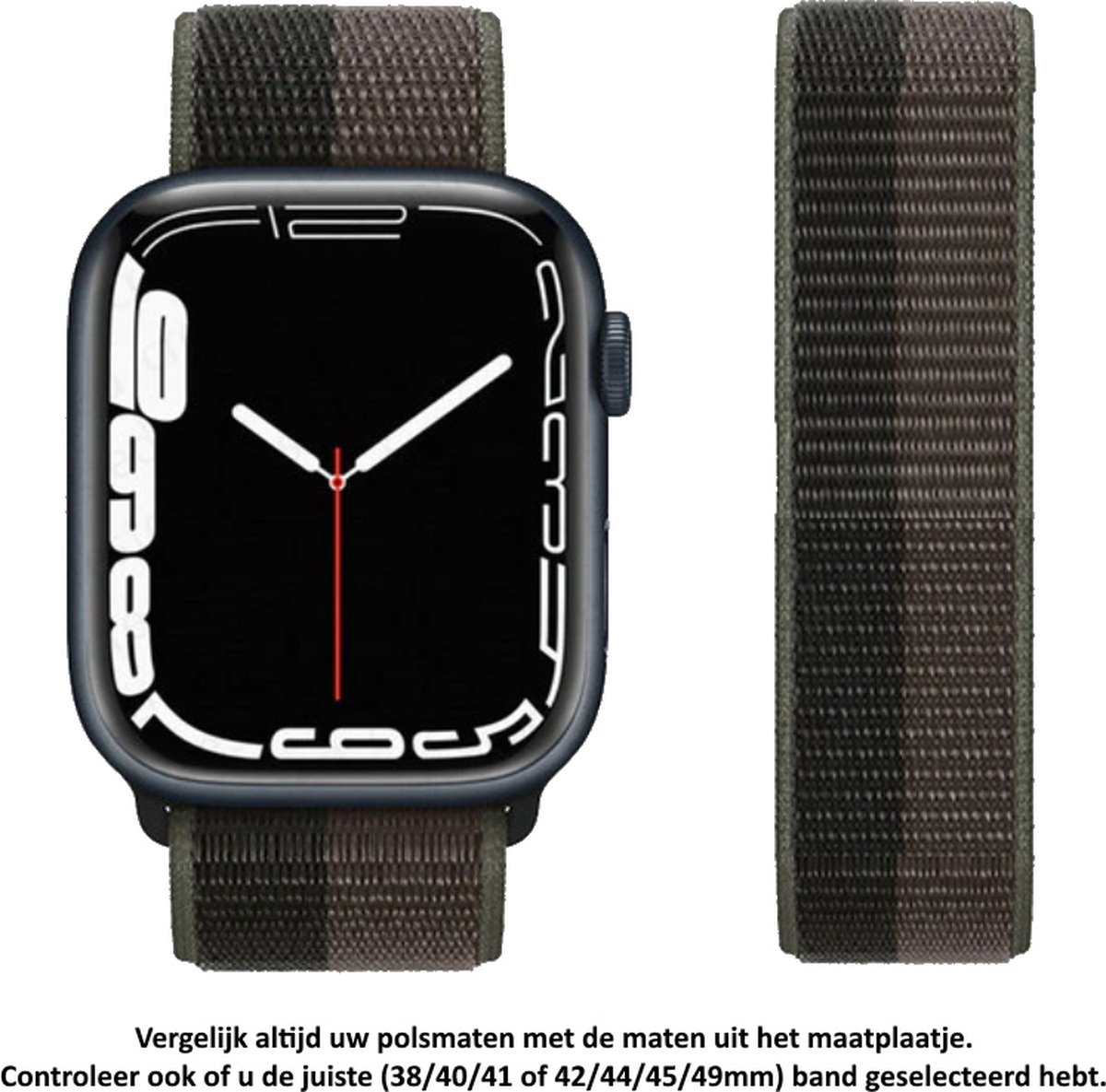 Zwart Grijs Nylon Horloge Band geschikt voor Apple Watch 1, 2, 3, 4, 5, 6, 7, 8, SE, 42mm, 44mm & 45mm "Mannenbreedte" Series - Zacht Geweven Nylon - 42 mm, 44 mm en 45 mm