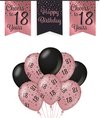 18 Jaar Verjaardag Decoratie Versiering - Feest Versiering - Vlaggenlijn - Ballonnen - Man & Vrouw - Rosé en Zwart