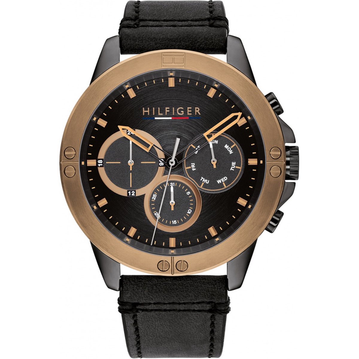 Tommy Hilfiger Harley 1791893 Horloge - Leer - Zwart - Ø 46 mm