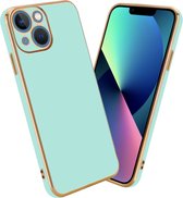 Cadorabo Hoesje voor Apple iPhone 14 PLUS in Glossy Mintgroen - Goud - Beschermhoes Case Cover van flexibel TPU-silicone en met camerabescherming