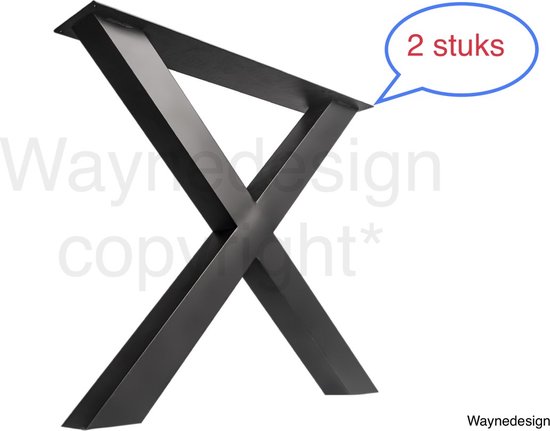 Stalen X Poot Tafelpoot | Mat Zwart | Koker 80x80 | X-onderstel | Industrieel Tafel Tafelonderstel 2stuks