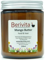 Mango Butter Puur 250ml Glazen Pot - Onbewerkte Mangobutter voor Huid en Haar - Gemaakt van Mango Pitten - Bruin Glazen Pot met Aluminium Deksel