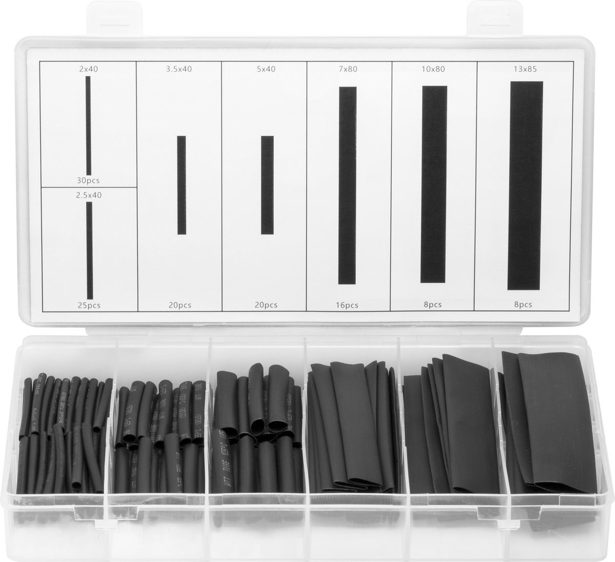Weerbestendige zwarte slang assortiment kit, 127 stuks, 2 1 krimpen
