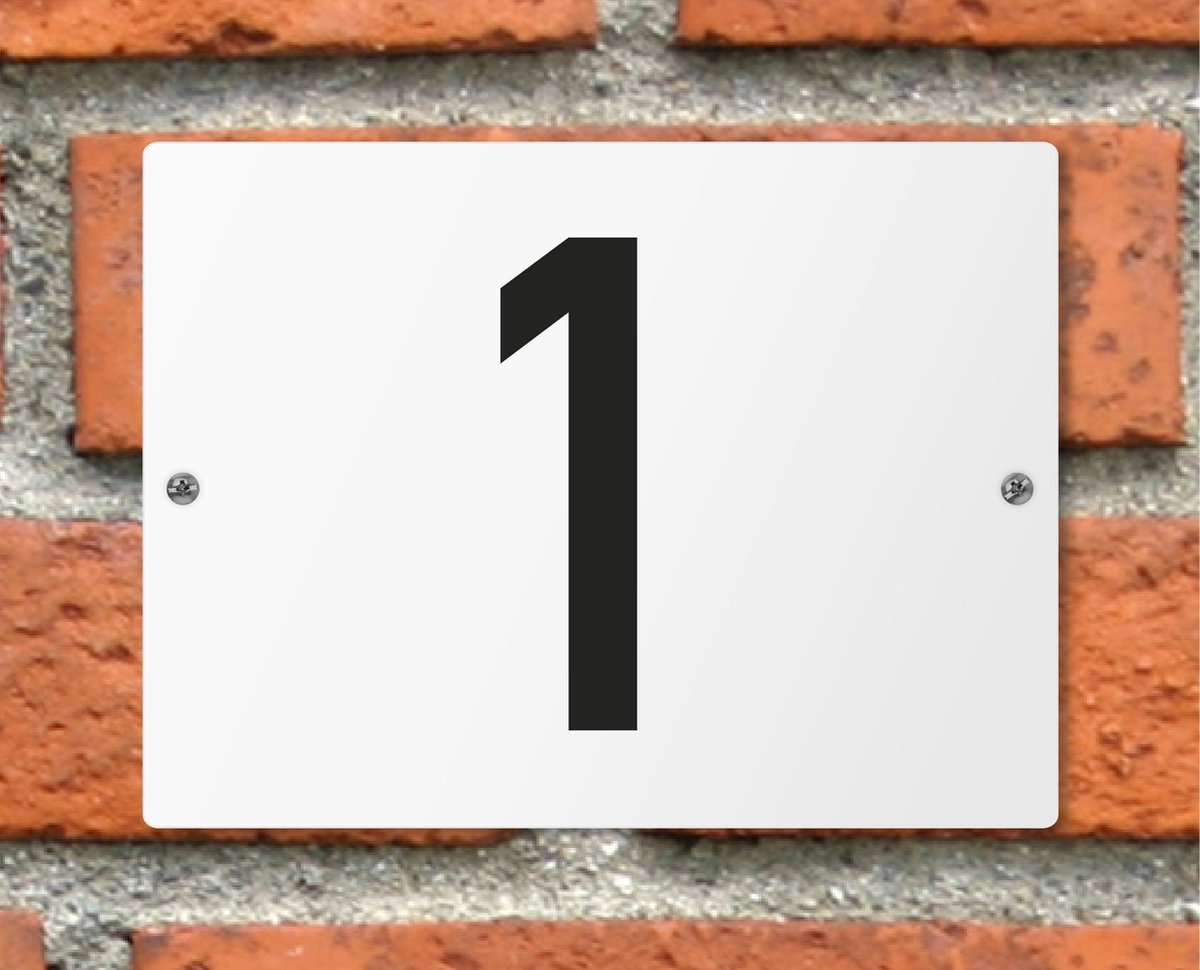 Huisnummerbord wit - Nummer 1 - standaard - 16 x 12 cm - schroeven - naambord - nummerbord - voordeur