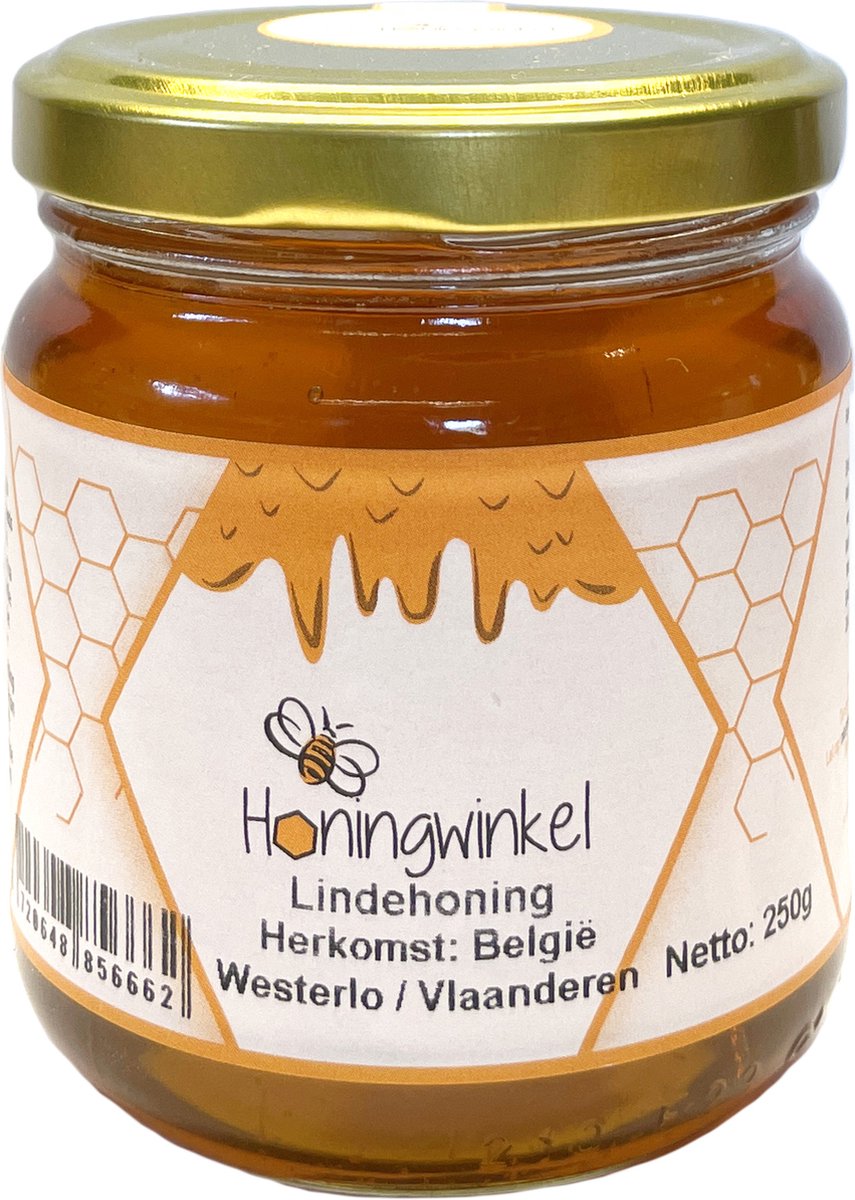 Lindehoning - Honingwinkel - 250g - Goudkleurige Vloeibare Honing van de Lindebloesem uit België