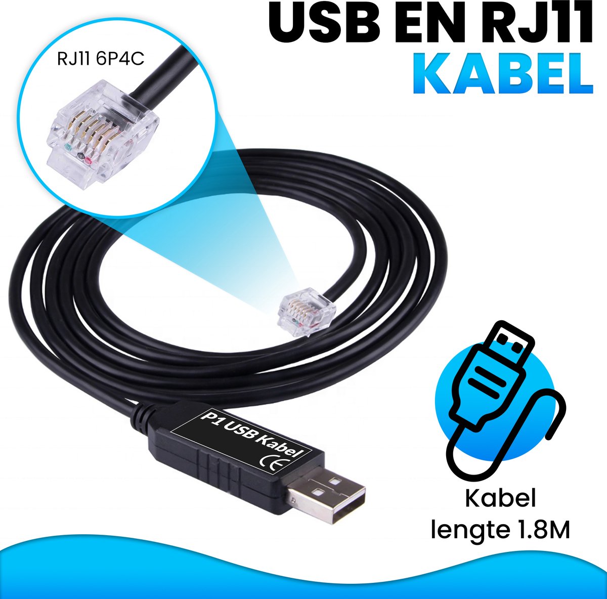 Slimme Meter Kabel - P1 Meter - P1 USB en RJ11 - 1.8m bol.com
