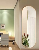 Luxaliving Passpiegel - Ovaal - Goud - Metaal - Veiligheidsglas - Naadloos - Passpiegel 160x50cm - Wandspiegel met haken - Slaapkamerspiegel - Hangspiegel - Wandspiegel