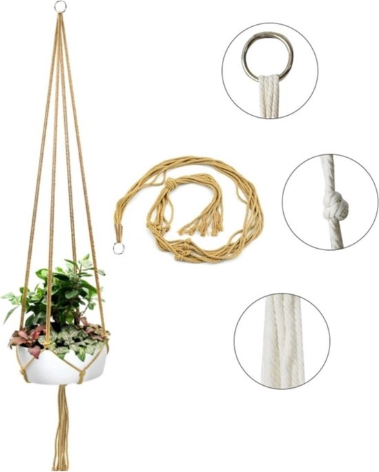 ilta Life, Cintre pour plantes macramé - 1 pièce - Pot de fleurs suspendu - Cintre pour plantes, cintre pour pot de fleurs en macramé, guirlande de pot de fleurs, pot de fleurs en macramé, Jaune moutarde