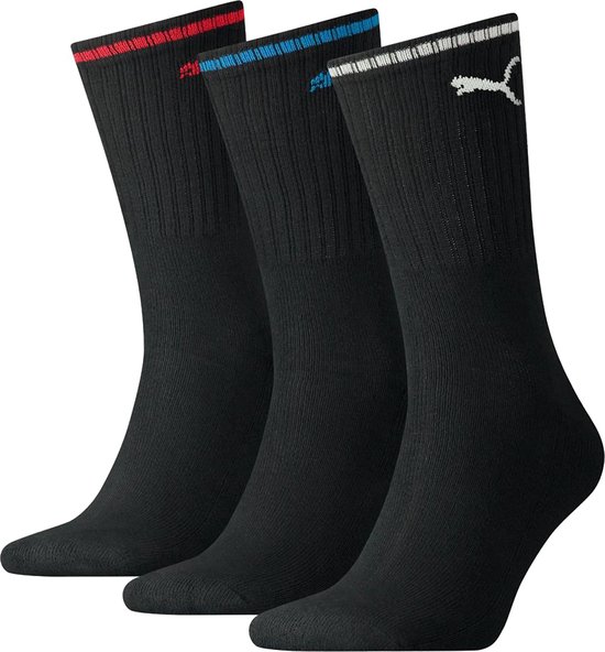 Puma Crew Sock Stripe (3-pack) - sokken - zwart gestreept - Maat: 47-49