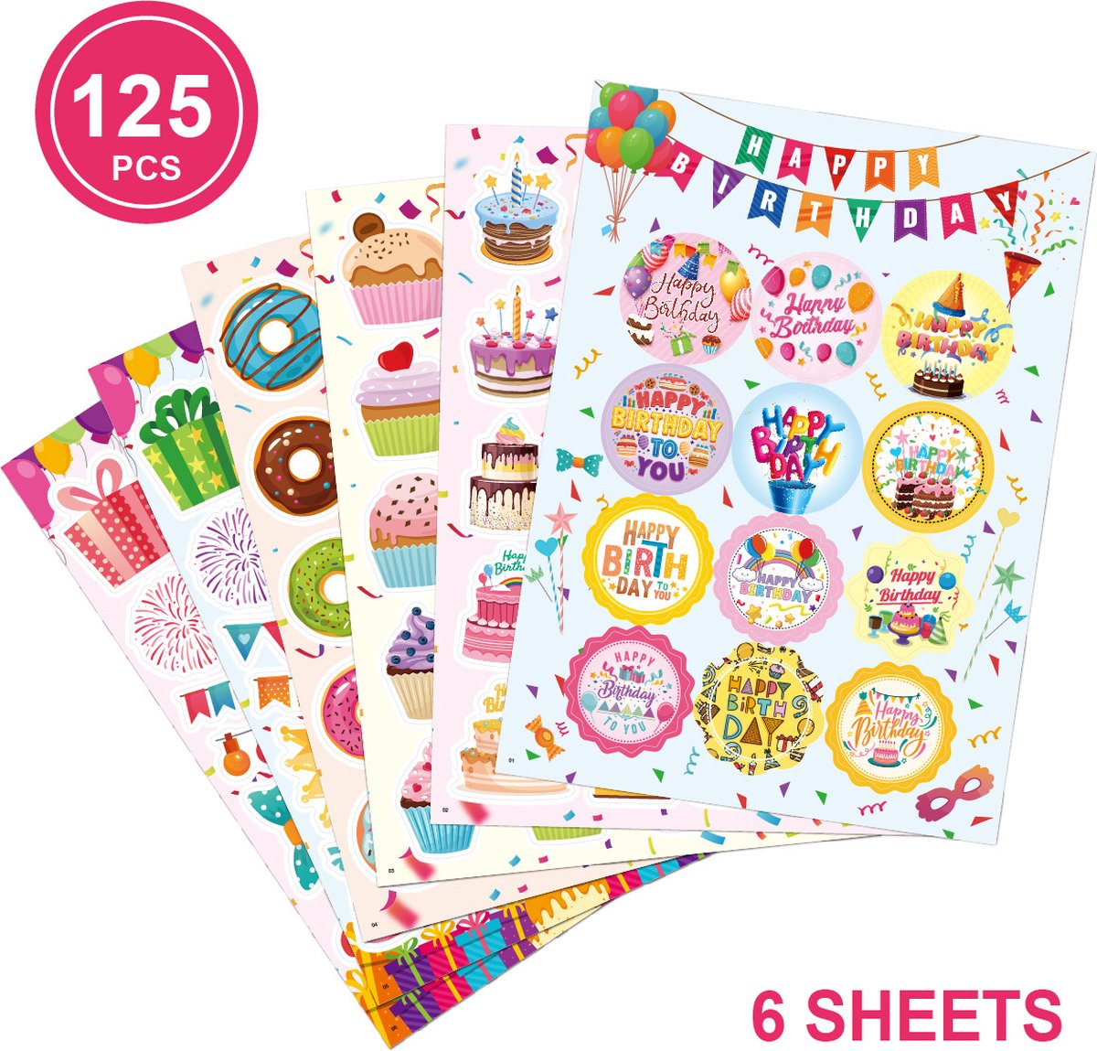 Rainbecom - Happy Birthday Stickers - Cadeaustickers - Verjaardag- 125 Stickers