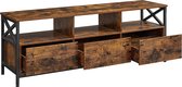 Tv-Kast, TV Meubel Tot 75 inch, Met 3 Laden, Vintage Bruin-Zwart