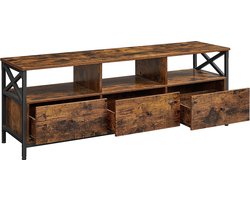 Tv-Kast, TV Meubel Tot 75 inch, Met 3 Laden, Vintage Bruin-Zwart