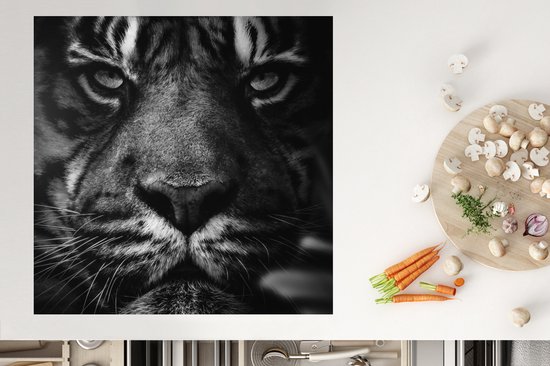 KitchenYeah® Inductie beschermer 78x78 cm - Dieren - Tijger - Wild - Zwart - Wit - Kookplaataccessoires - Afdekplaat voor kookplaat - Inductiebeschermer - Inductiemat - Inductieplaat mat