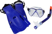 Duikmasker met Snorkel en Flippers - Kind maat 25-31 Blauw - Snorkelset Kinderen - Snorkelmasker - Duikbril
