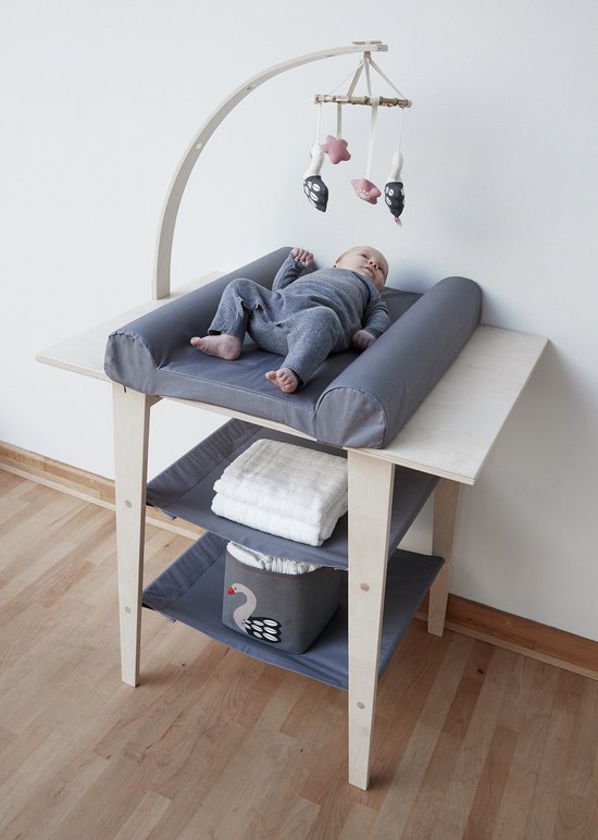 Verzorgingstafel met Opbergvakken,aankleedcommode met opbergvakken, draagbare luiertafel voor baby's, mobiele aankleedkussen, mobiel klapkussen, 80 * 66 * 98cm (donkerblauw