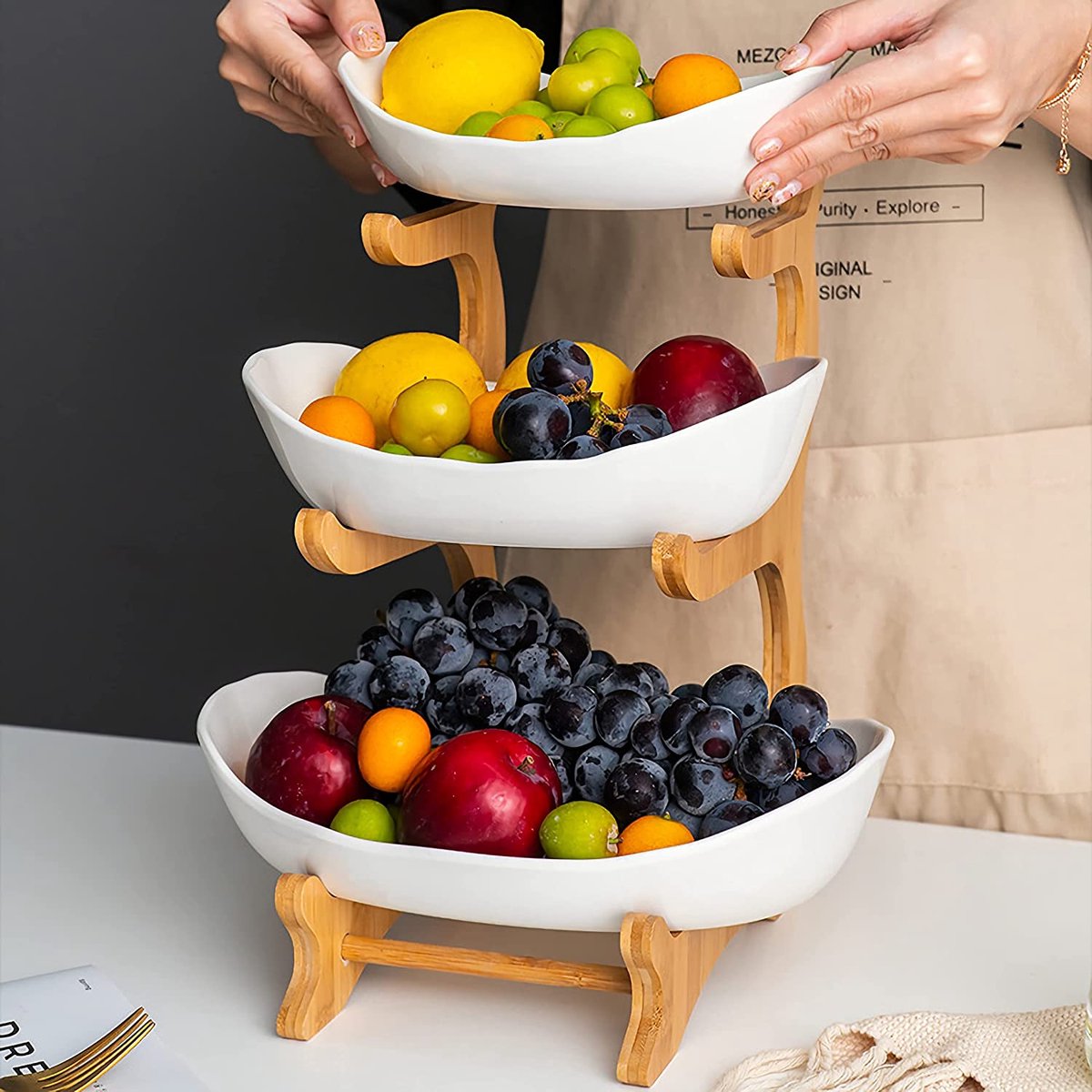 Gâteau 3 étages aux fruits en bois FSC® - blanc, Jouet