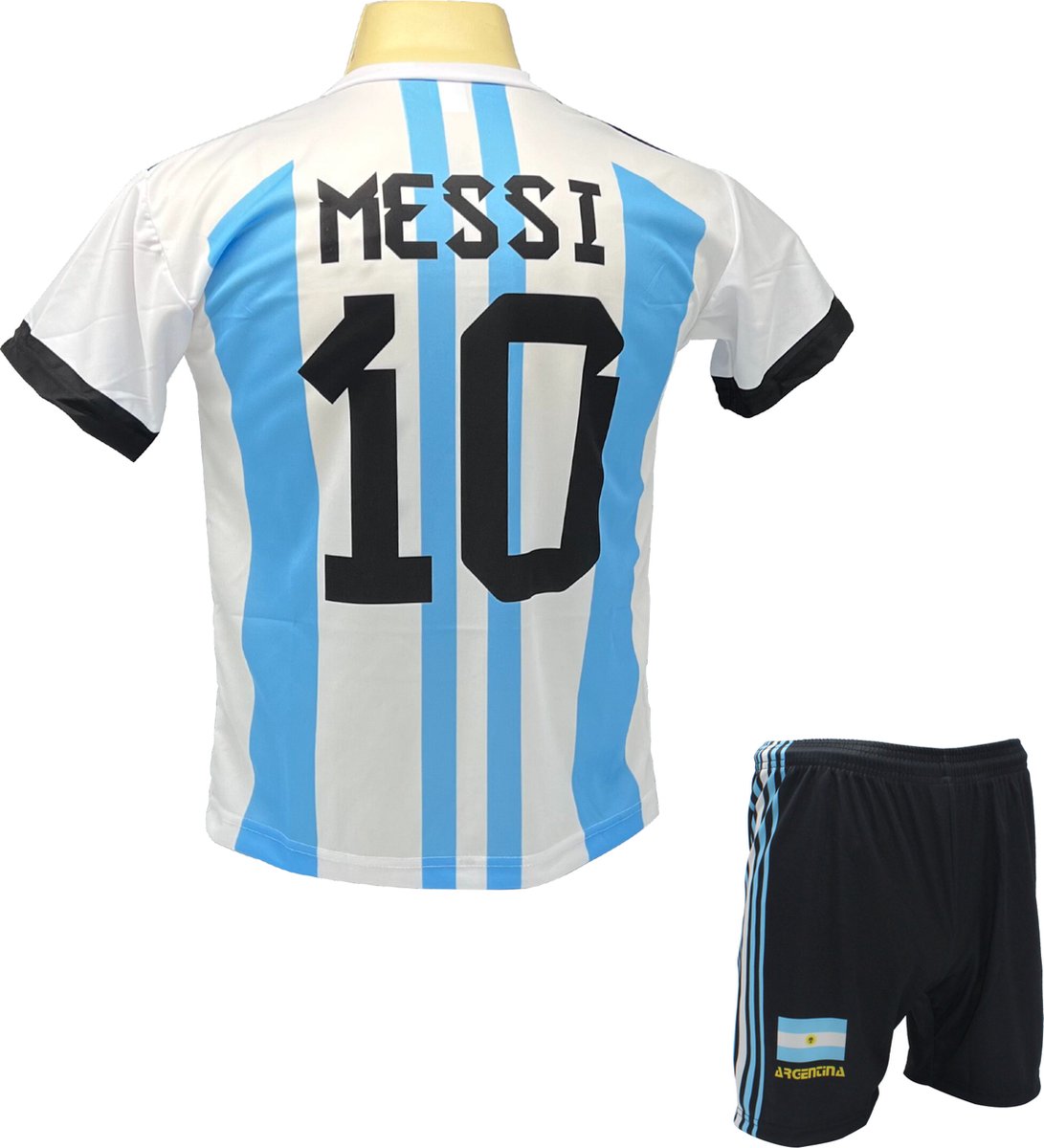 Messi Argentinië Tenue | Voetbal Shirt + broekje set - EK/WK voetbaltenue - Maat 128 - Blauw Wit