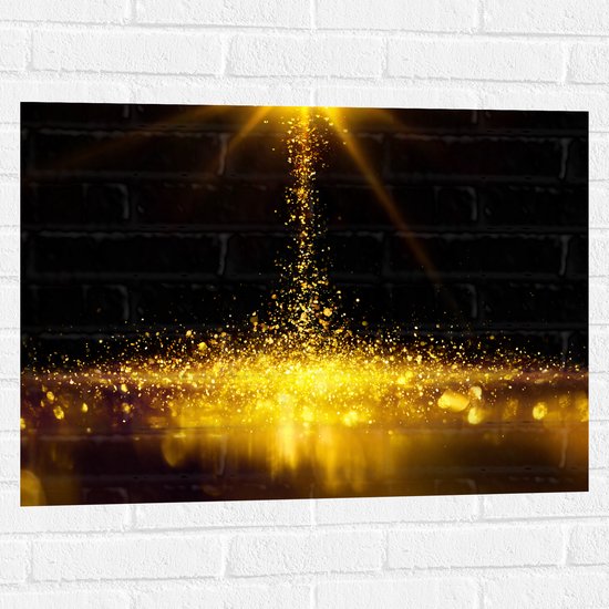 Muursticker - Gouden Glitters in Donkerkleurige Omgeving - 80x60 cm Foto op Muursticker