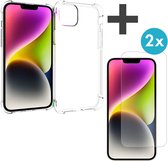 iMoshion Shockproof Hoesje Inclusief 2X Screenprotector Gehard Glas Geschikt voor iPhone 14 Plus - Transparant