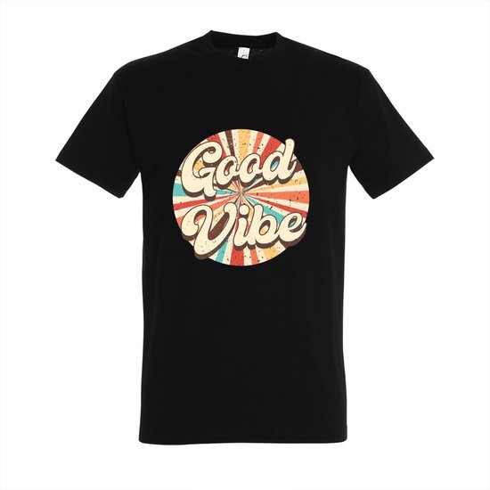T-shirt Good vibe - Zwart T-shirt - Maat XXL - T-shirt met print - T-shirt heren - T-shirt dames