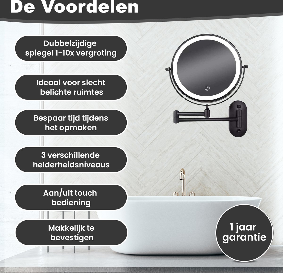 Bol.com Make Up Spiegel met Led Verlichting - 10X Vergroting - Wandspiegel Rond - Scheerspiegel Wandmodel - Badkamer - Mat Zwart... aanbieding